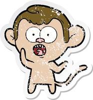 distressed sticker of a cartoon shocked monkey vector