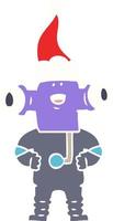 friendly flat color illustration of a alien wearing santa hat vector