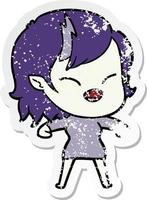 distressed sticker of a cartoon laughing vampire girl vector