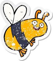 retro distressed sticker of a funny cartoon bee vector