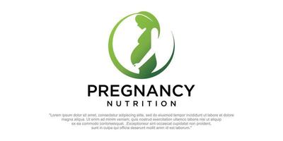 vector de diseño de logotipo de hoja y madre embarazada combinación de vitaminas de mujeres embarazadas