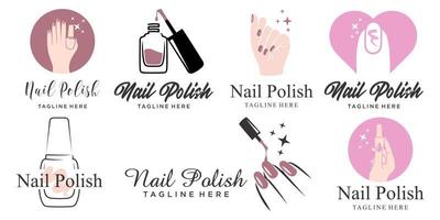 Nail art studio or nail polish icon set logo design template vector