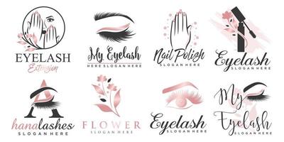 Luxury beauty eyelashes extension and nail icon set  logo design vector