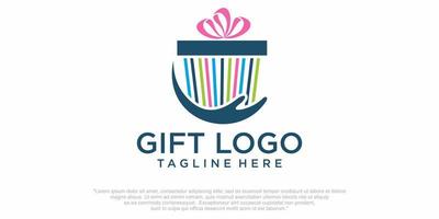 Vector logo design for gifts with combination hands holding gift boxes