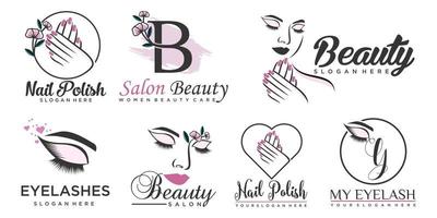 extensión de pestañas de belleza, mujeres de belleza y diseño de logotipo de conjunto de íconos de uñas vector