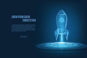 Vector start up concept. Rocket with circuit abstract background.