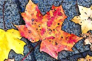 Comic style painting of colorful autumn leaves for backgrounds or textures. photo