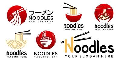 noodles icon set logo design vector with red bowl