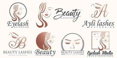 Luxury beauty salon and eyelash icon set logo design vector