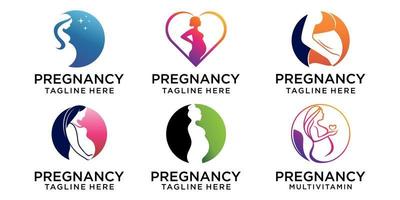 mujer embarazada icono conjunto logotipo moderno diseño plano ilustración vector