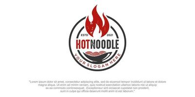 Creative vintage  hot noodle logo design. Noodle ,bowl and fire vector