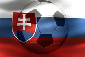 3D-Illustration of a Slovakia flag with a soccer ball moving in the wind photo