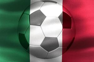 3d-ilustración de una bandera de italia con una pelota de fútbol moviéndose en el viento foto