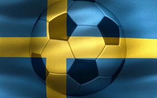3D-Illustration of a Sweden flag with a soccer ball moving in the wind photo