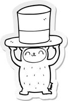 sticker of a cartoon bear with giant hat vector