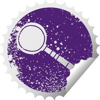 quirky distressed circular peeling sticker symbol magnifying glass vector