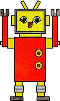 retro grunge texture cartoon happy robot vector