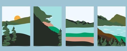 Travel greeting card with mountain,field and sky vector