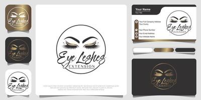 Eyelash extension logo design template with business card vector