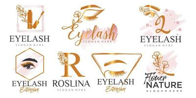 Luxury beauty eyelashes extension icon set  logo design vector