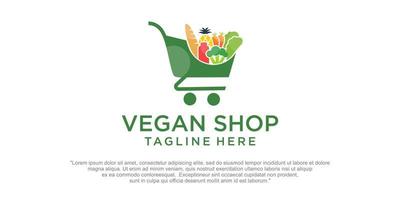 Vegetable shop logo design inspiration. Vector illustration of vegetables on trolley.