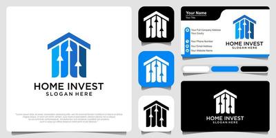 home real estate with invest logo and statistic logo design vector