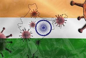 3D-Illustration of an India flag with corona mutation virus on it. photo