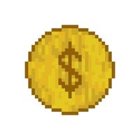 dollar coin pixel art 8 bit design vector illustration on white background.