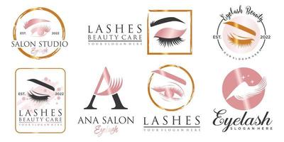 Beauty eyelash extension icon set logo design template vector