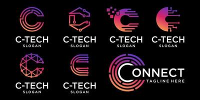 conjunto de vectores de logotipo de tecnología inicial c, vector de plantilla de logotipo de cable inicial c genial