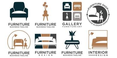 conjunto de iconos de muebles modernos logotipo gráfico diseño de moda, logotipo de empresa de marca de muebles minimalistas vector