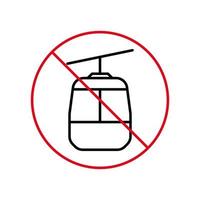 Ban Cable Car Black Line Icon. Mountain Gondola Forbidden Outline Pictogram. Restricted Cableway Red Stop Circle Symbol. No Winter Cable Car Sign. Funicular Prohibited. Isolated Vector Illustration.