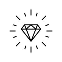 Gemstone Brilliant Flat Symbol. Diamond Shine Black Line Icon. Play Gambling Casino Slot Machine Jackpot Sign. Luxury Jewel Crystal Gem Outline Pictogram. Isolated Vector Illustration.