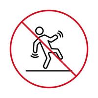 Attention Danger Wet Surface Pictogram. Warning Fall Risk. Caution Sign Slippery Floor Black Outline Icon. People Beware Accident Red Stop Circle Line Symbol. Isolated Vector Illustration.