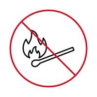 No Allowed Danger Match Stick Fire Sign. Flame Prohibited. Forbidden Heat Matchstick Line Pictogram. Ban Burn Match Stick Black Outline Icon. Matchstick Stop Symbol. Isolated Vector Illustration.