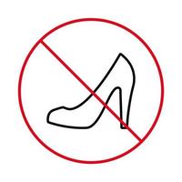 pictograma de calzado elegante de mujer prohibida. no se permite el signo de zapatos de mujer de tacón alto. prohibir el clásico símbolo de parada de contorno de estilete. prohibir el icono de la línea negra de los zapatos de par femenino. ilustración vectorial aislada. vector