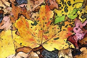 Comic style painting of colorful autumn leaves for backgrounds or textures. photo