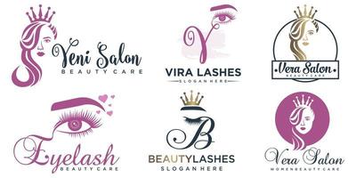 Luxury beauty eyelashes extension ,beauty women  icon set  logo design vector