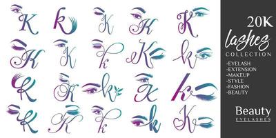 Eyelashes logo with letter K concept vector