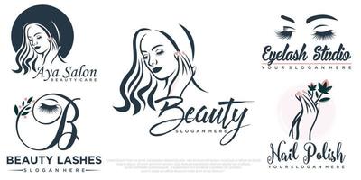 beauty eyelashes extension ,beauty women and nail icon set  logo design vector