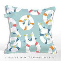 Vector Seamless Cute Seagull and Buoy Cartoon Pattern in Pastel Colors.