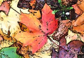 Comic style painting of colorful autumn leaves for backgrounds or textures. photo