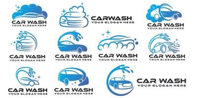 Flat blue car wash logo design with  creative modern concept vector