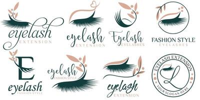 Eye lashes icon set logo design with combination eyelash and leaf vector