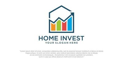 home real estate with invest logo and statistic logo design vector