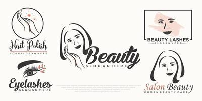 beauty women ,nails and eyelash extension icon set logo design vector