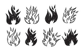 Bonfire set, hand drawn illustration, flame, burning vector