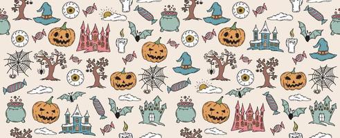 Halloween symbols hand drawn illustration vector