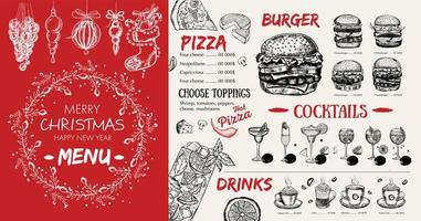 Christmas menu cafe. Food flyer. Restaurant menu. Template design. vector