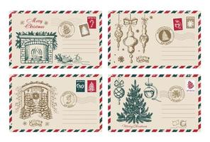 Christmas mail, postcard, hand drawn illustration. vector